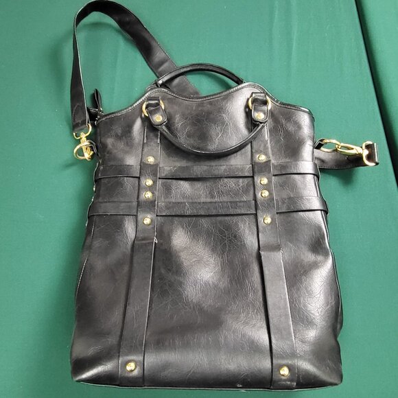 Sony brand black faux leather computer bag with gold hardware north-south style - Picture 4 of 10